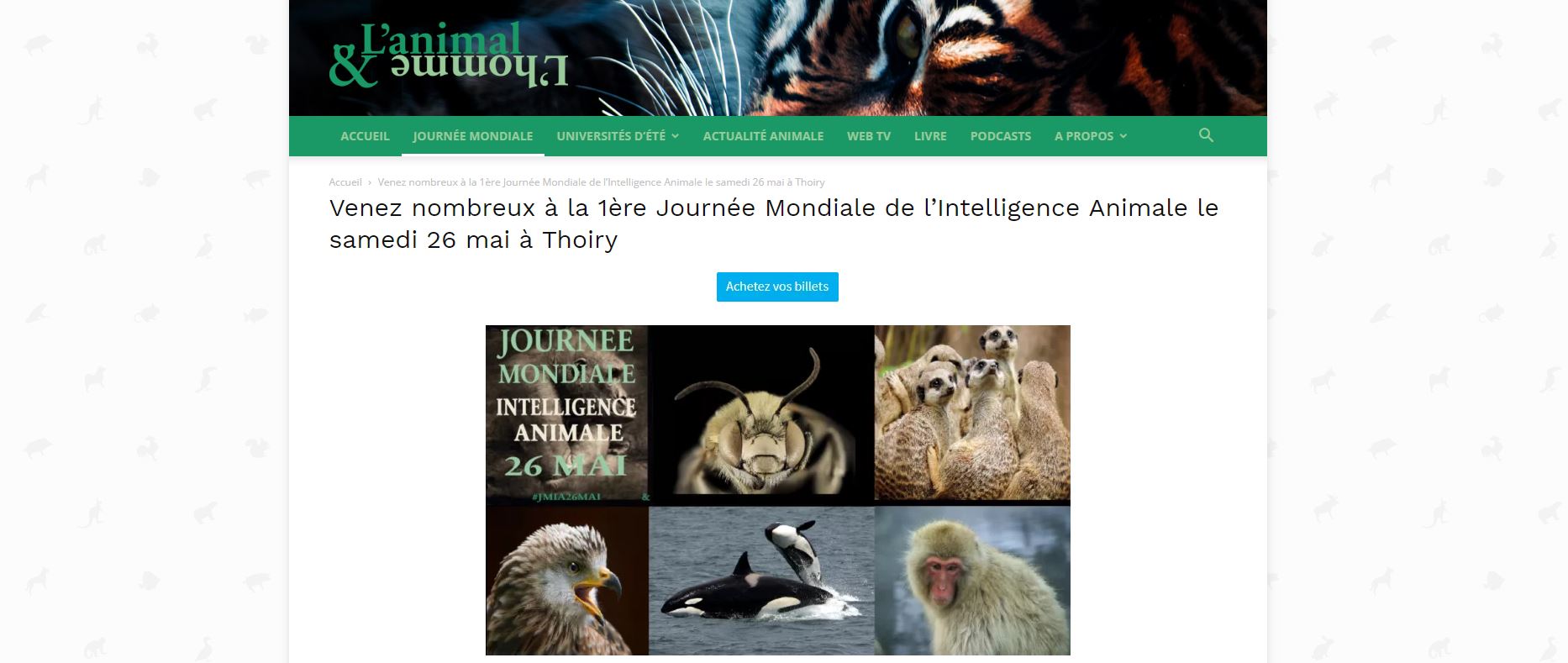 SAMEDI 26 MAI : 1ère Journée Mondiale de l’Intelligence Animale à Thoiry