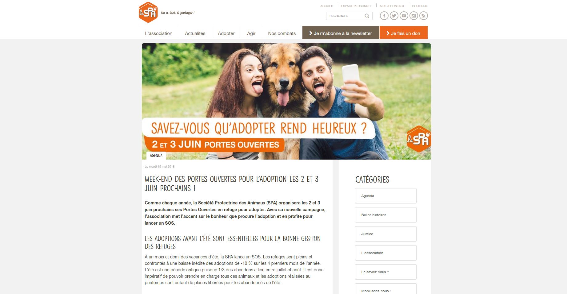 2 et 3 JUIN : SPA OUVRE SES PORTES A L’ADOPTION