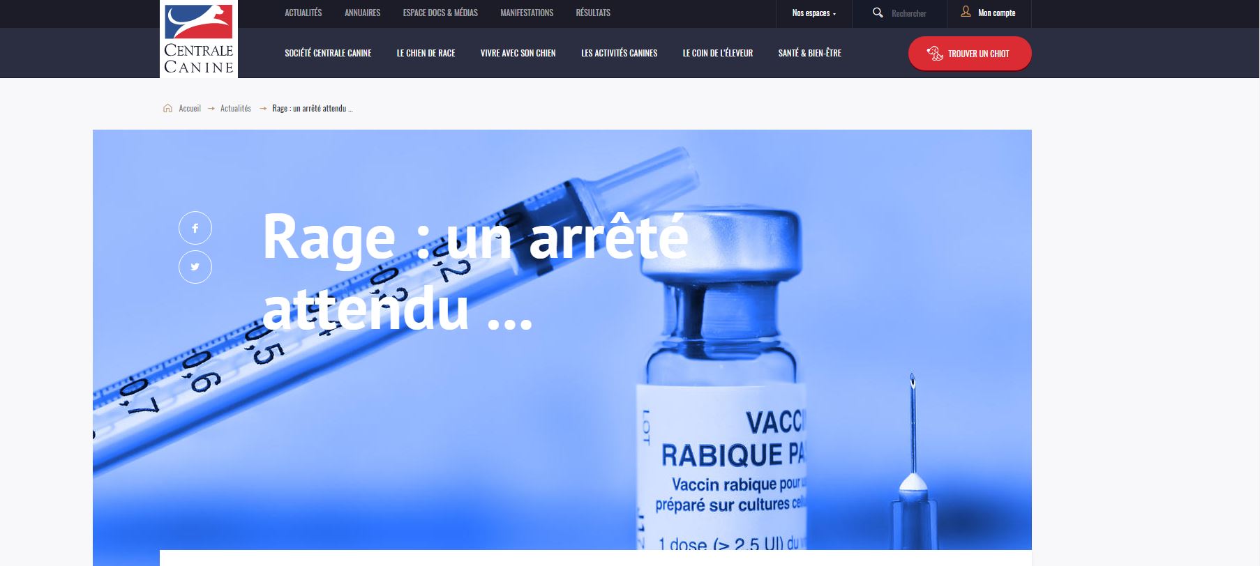 CHANGEMENT CONCERNANT LA VACCINATION ANTIRABIQUE